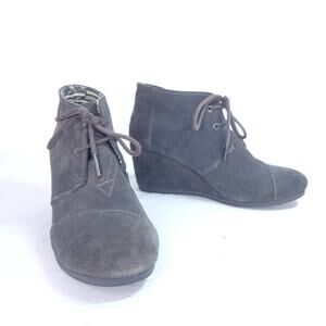 Toms 300616 Gray Suede Leather Wedge Heel Lace Up Shoe Size 7